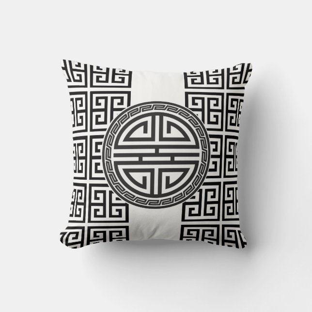 Coussin de Chinois/grec de conception - noir et (Recto)