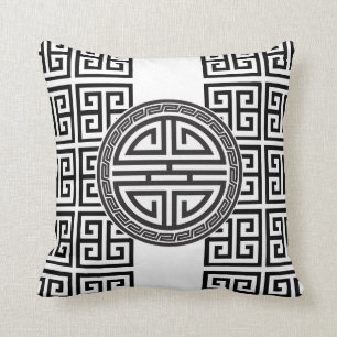 Coussin de Chinois/grec de conception - noir et