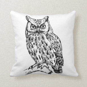 Coussin de Chouette noire et blanche