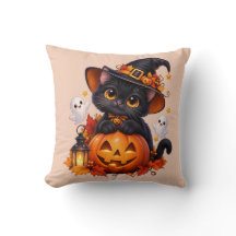  Coussin de citrouille Halloween Black Cat