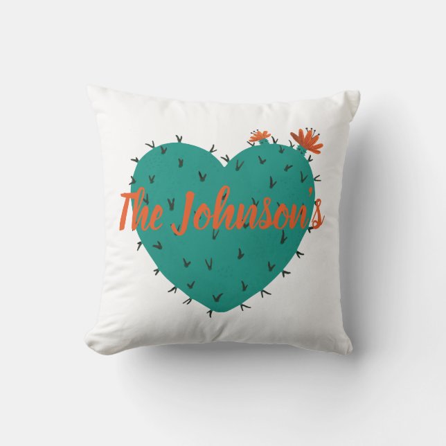 Coussin de coeur Cactus à aquarelle personnalisé (Recto)