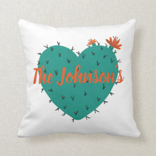 Coussin de coeur Cactus à aquarelle personnalisé