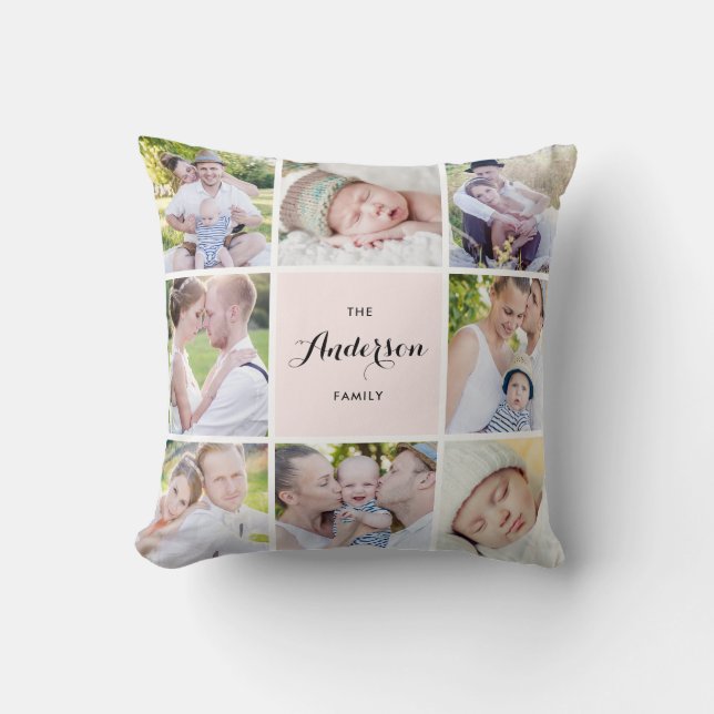 Coussin de Collage de photos de famille Carré rose (Recto)