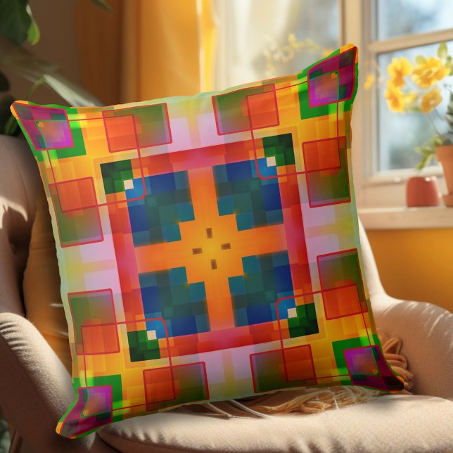 Coussin de conception abstraite géométrique modern (Pillow with an abstract geometric pattern in bold colors.)