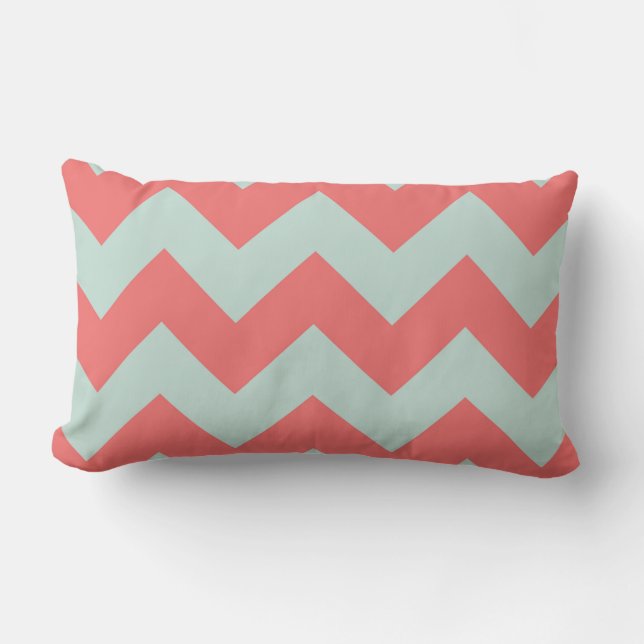 Coussin de corail et de menthe vert Chevron (Recto)