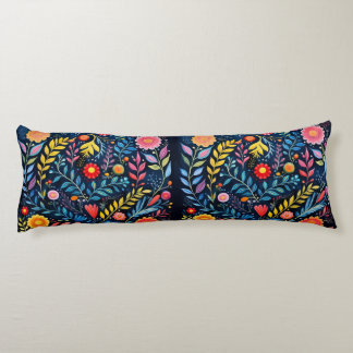Coussin de corps à fleurs de tapisserie bleu Triba