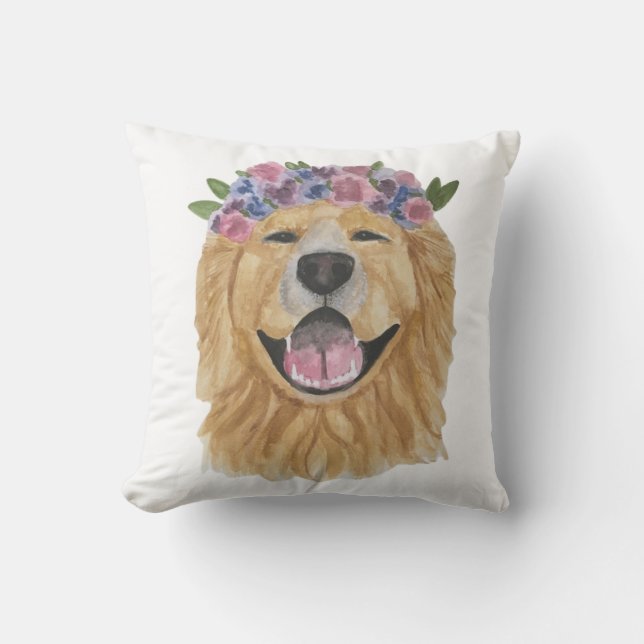 coussin de couronne de fleur de golden retriever (Recto)