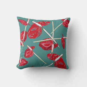 Coussin de coussin Motif de fleurs d'anthurium rou