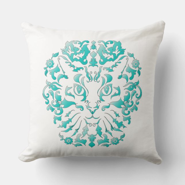 Coussin de damassé de chat (turquoise) (Recto)