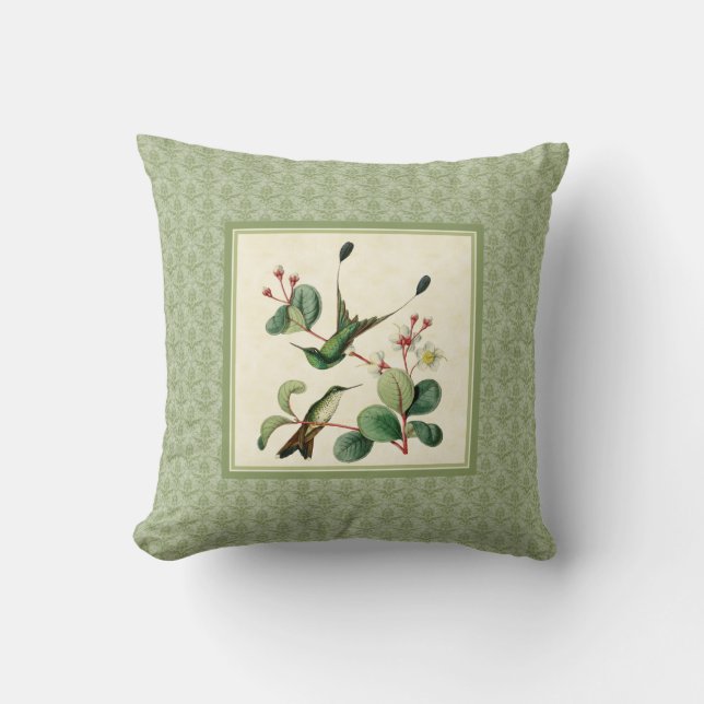 Coussin de damassé de colibris de queue de (Recto)