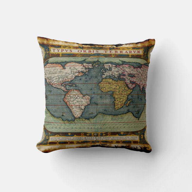 Coussin de déco de la carte de l'ancien monde (Recto)