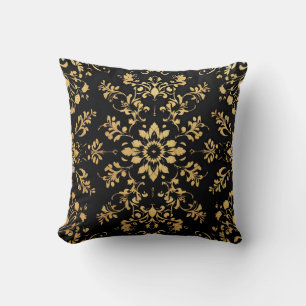 Coussin de décoration noir motif jaune