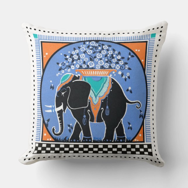 Coussin de défilé d'éléphants en bleu (Recto)