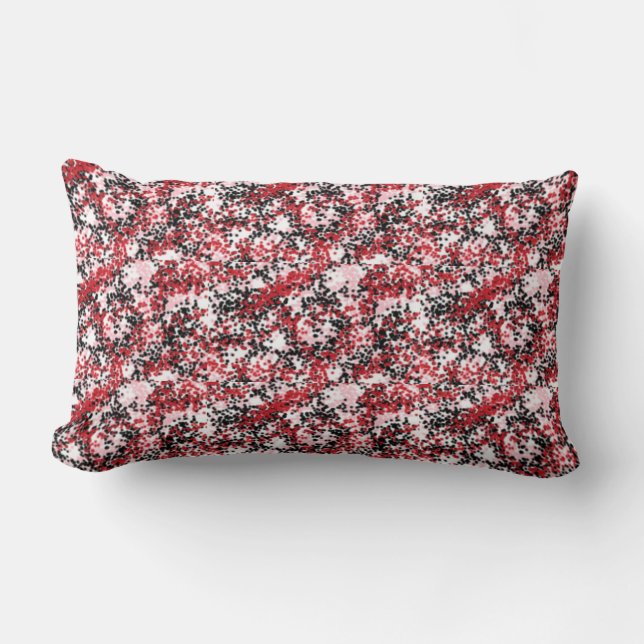 Coussin de design rouge, rose, noir, blanc (Recto)