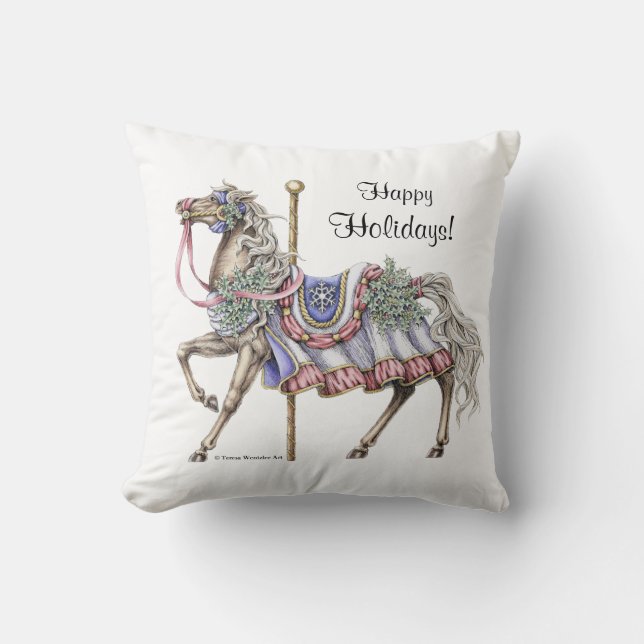 Coussin de dessin de cheval de carrousel d'hiver (Recto)