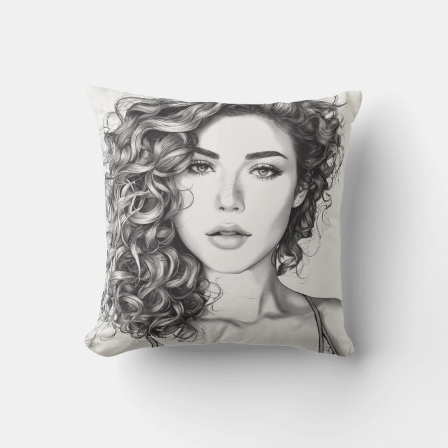coussin de dessin de trait noir et blanc (Recto)