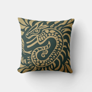 Coussin de dragon tribal d'or