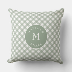coussin de en vichy vert sauge personnalisé pour l