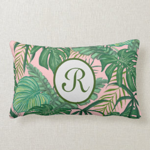 coussin de feuilles vertes et roses