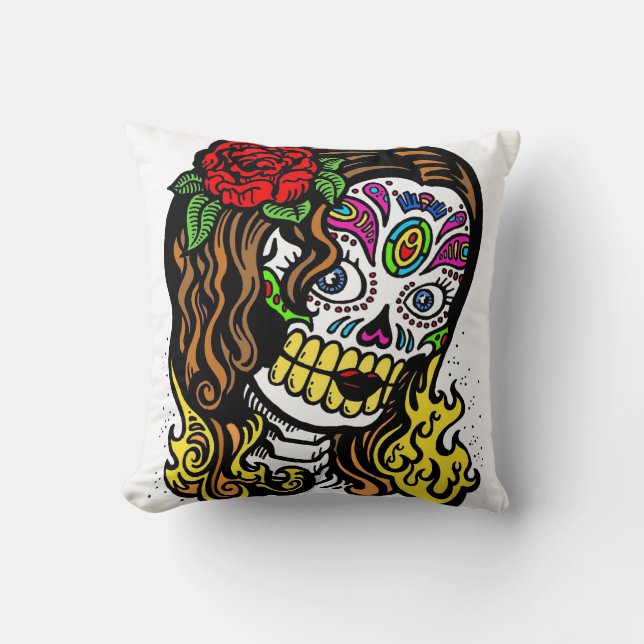 Coussin de fille crâne sucre (Recto)