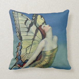 Coussin de fille de papillon d'art déco