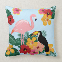Coussin de Flamant rose et de toucan