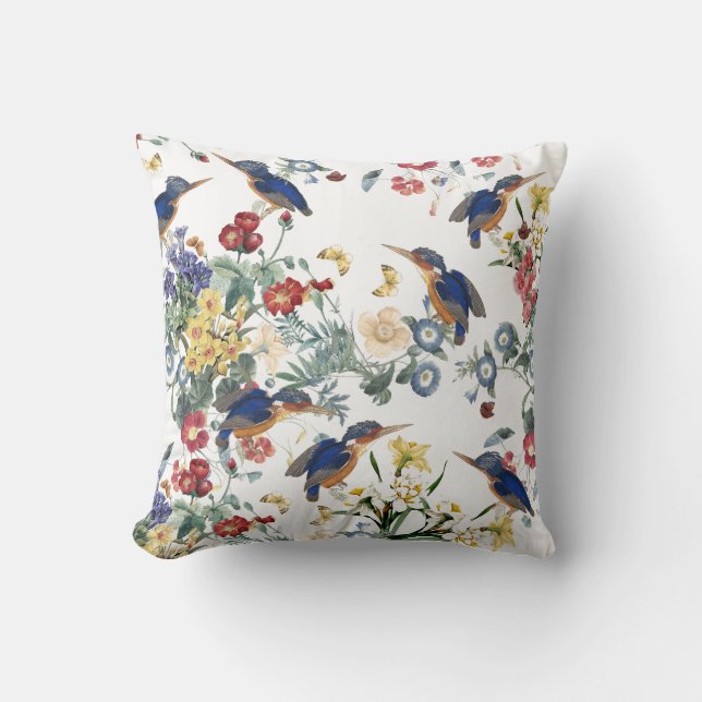 Coussin de fleur de jardin de papillon d'oiseau de (Recto)