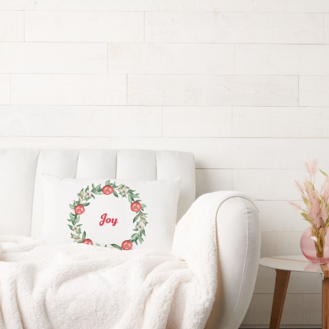 Coussin de fleur rose de Noël Wreath Lumbar | Paix (Canapé)