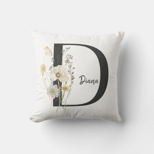 Coussin de fleur sauvage noir et blanc sur mesure (Recto)