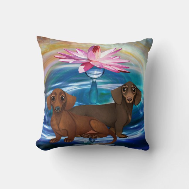 Coussin de fleurs Dachshund Lotus (Recto)