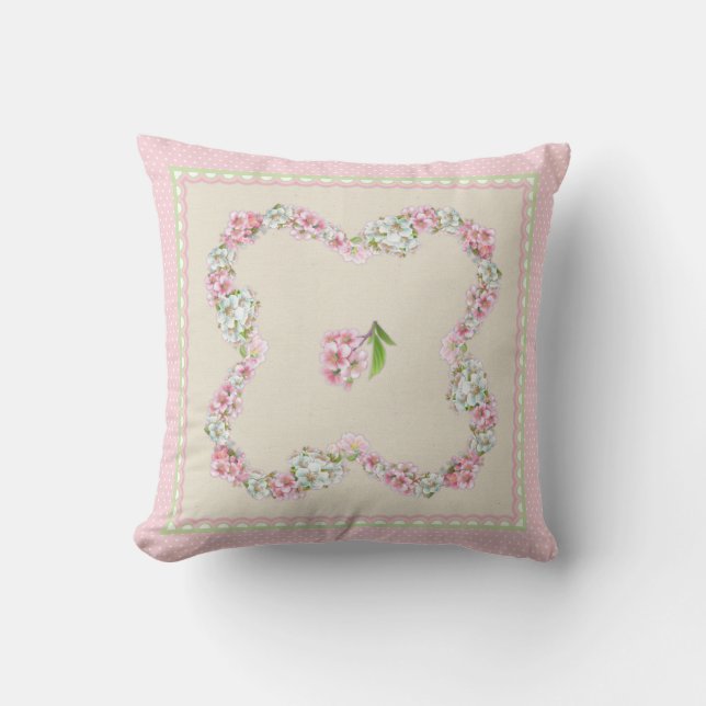 Coussin de fleurs de printemps rose et blanc (Recto)