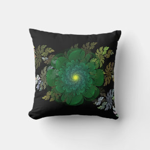Coussin de fleurs fractées vertes