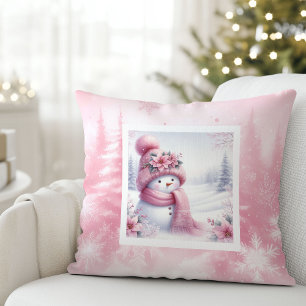 Coussin de forêt hivernale rose de Noël pour enfan