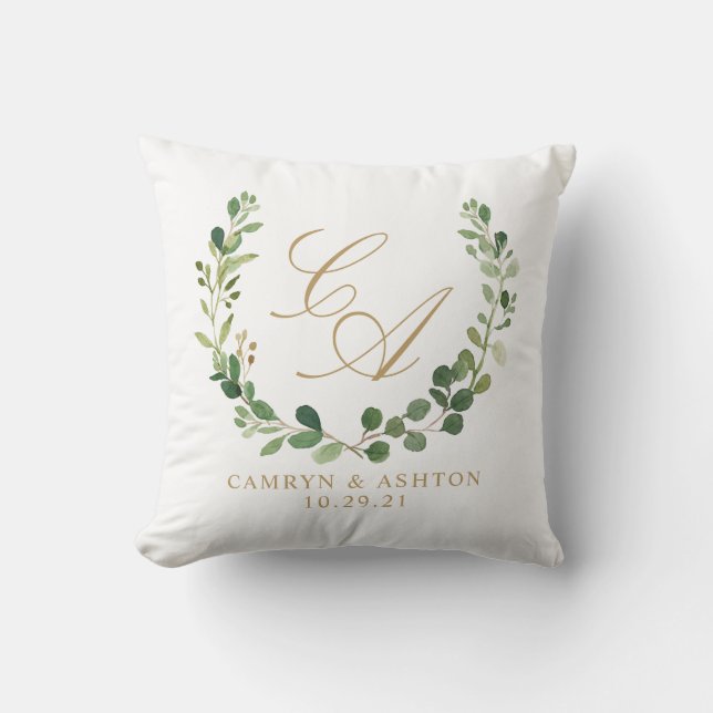 Coussin de guirlande de monogramme avec la verdure (Recto)