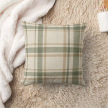 Coussin de jet à carreaux vert sauge, beige et ivo