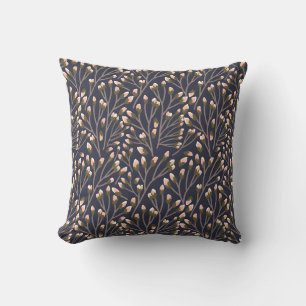 Coussin de jet à motif botanique de couleur bleue 