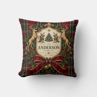 Coussin de jet à motif de tartan de Noël avec blas