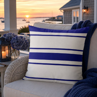 Coussin de jet à rayures bleues côtières
