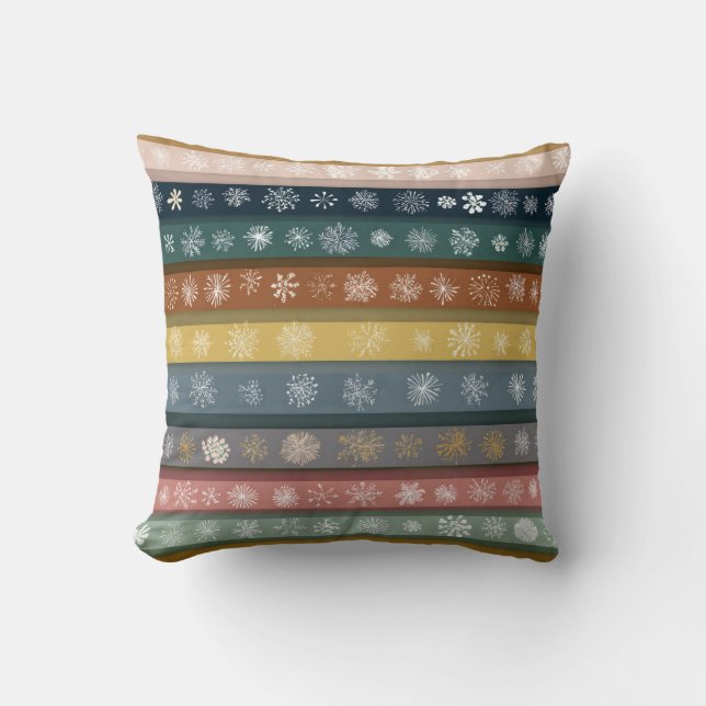 Coussin de jet à rayures flocon de neige scandinav (Recto)