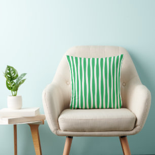 Coussin de jet à rayures ondulées vert et blanc