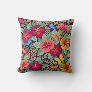 Coussin de jet abstrait papillon hibiscus mexicain
