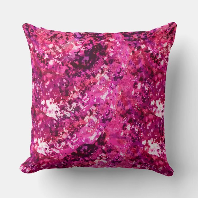 Coussin de jet abstrait rose éclaboussé  (Recto)