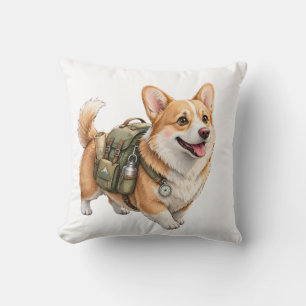 Coussin de jet aquarelle Corgi Hiking Adventure