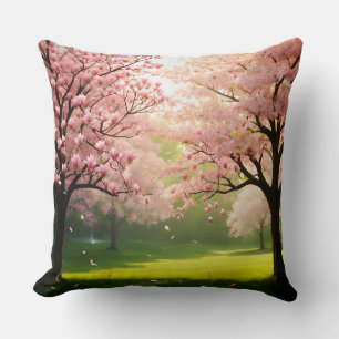 Coussin de jet Arbres en fleurs sur des champs ver