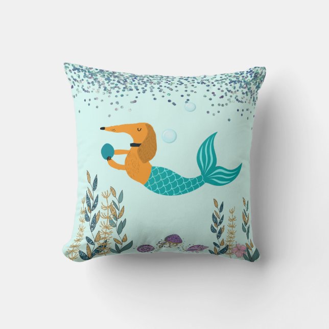 Coussin de jet avec queue de sirène pour teckel (Recto)