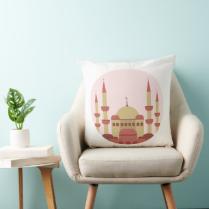 Coussin de jet beige et rouge de mosquée