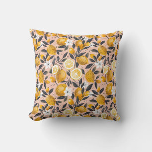 Coussin de jet botanique à motif citron