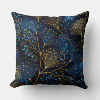Coussin de jet botanique en or de minuit