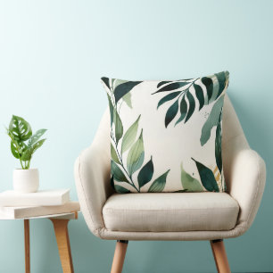 Coussin de jet botanique vert émeraude luxe or