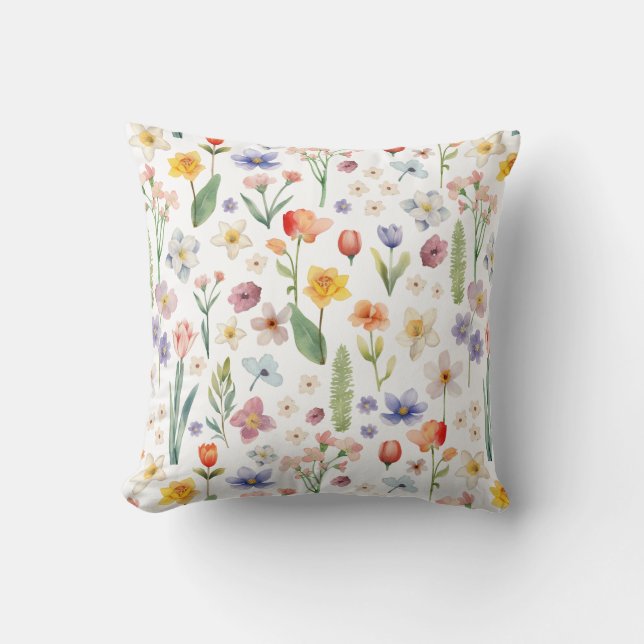 Coussin de jet coloré à motif de fleurs sauvages a (Recto)